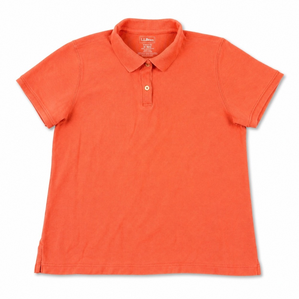 L.L. Bean Polo Shirt Womens Medium Regular Coral Orange Relaxed Fit 100% Cotton